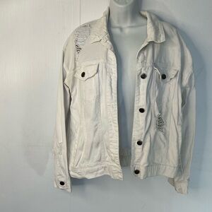 Forever 21 White Distressed Shirt Jacket